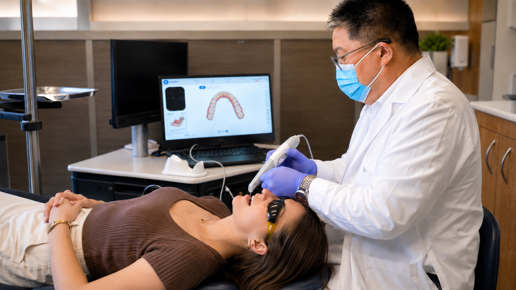 Patient being scanned for clear aligner treatment